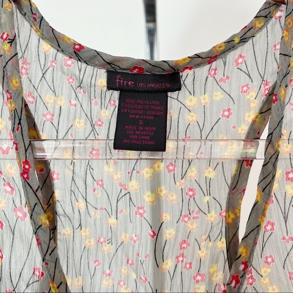 Fire Los Angeles Tank Top • Sz Small • Floral Design, Sheer • Olive Green - Picture 7 of 7